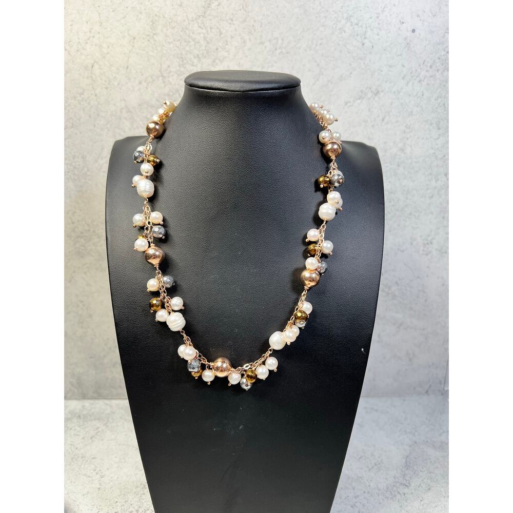 Honora Bronze Italy Pearl Chain Necklace bead grey   Gold tone